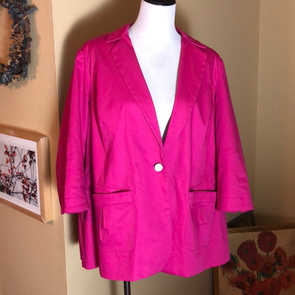 COLDWATER CREEK Size 20-22 Pink 1-Button Blazer Cotton Stretch Vibrant $118 NEW